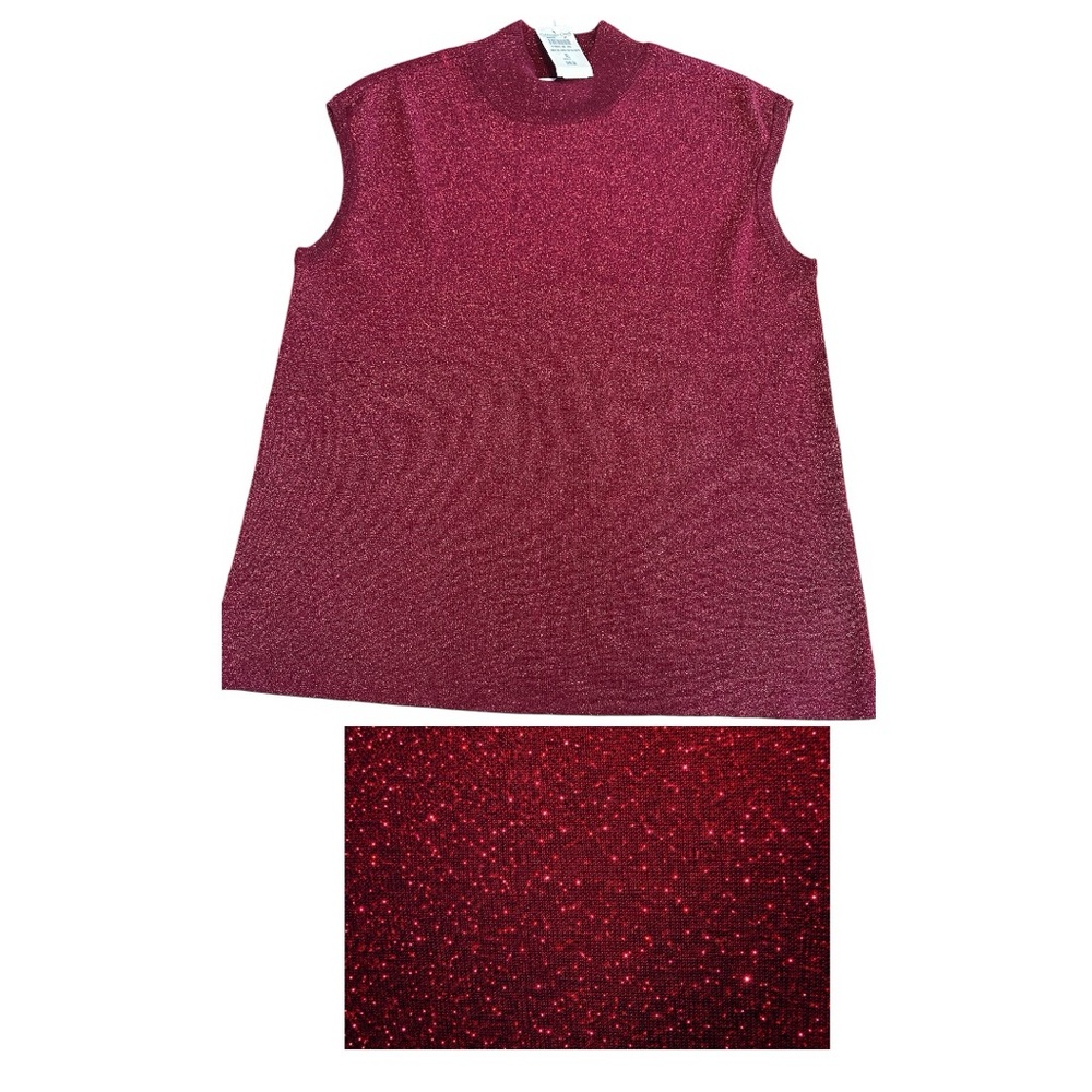 Coldwater Creek Red Metallic Silk Blend Mock Neck Sleeveless Sweater Tank NWT L